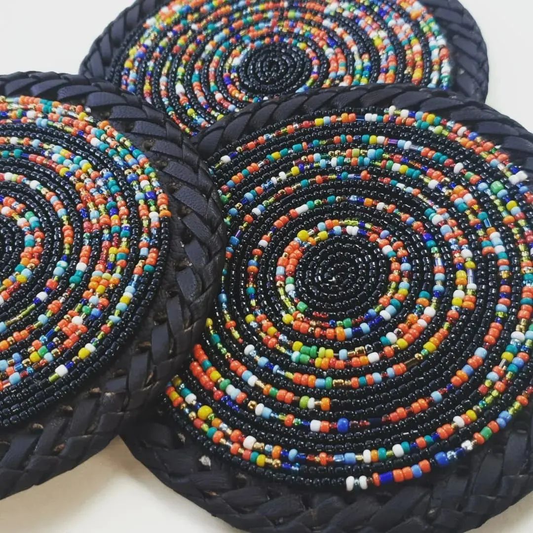 Black &amp; Confetti Beaded Coasters