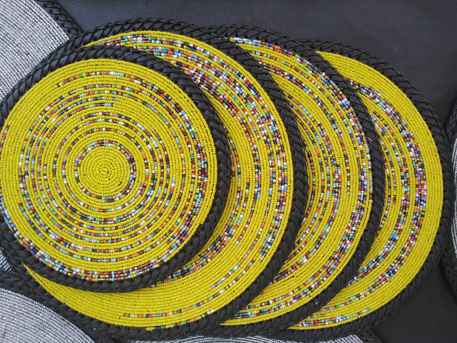 Yellow Confetti fully-beaded placemat