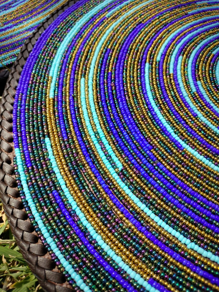 Brown &amp; Blue Rainbow Hand-beaded Wall or Table Mat