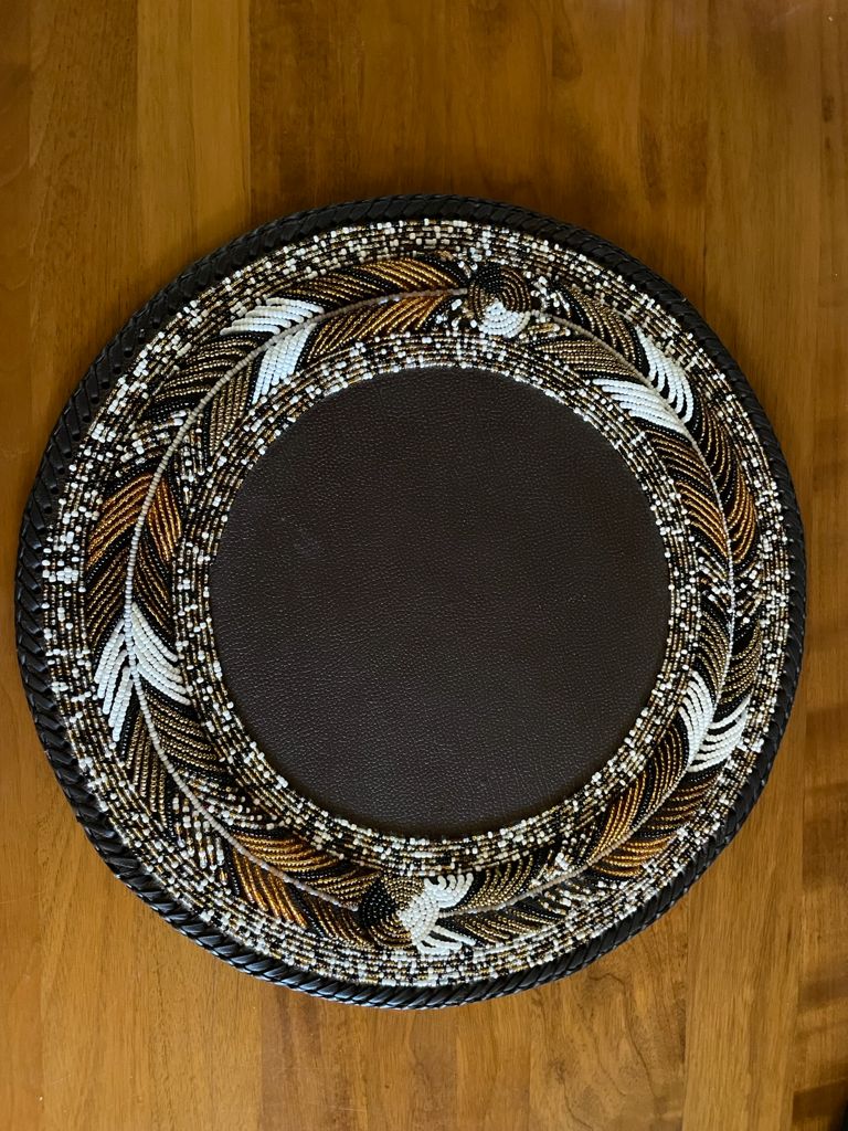 Brown &amp; Gold Leaf Pattern, Half-beaded Placemat