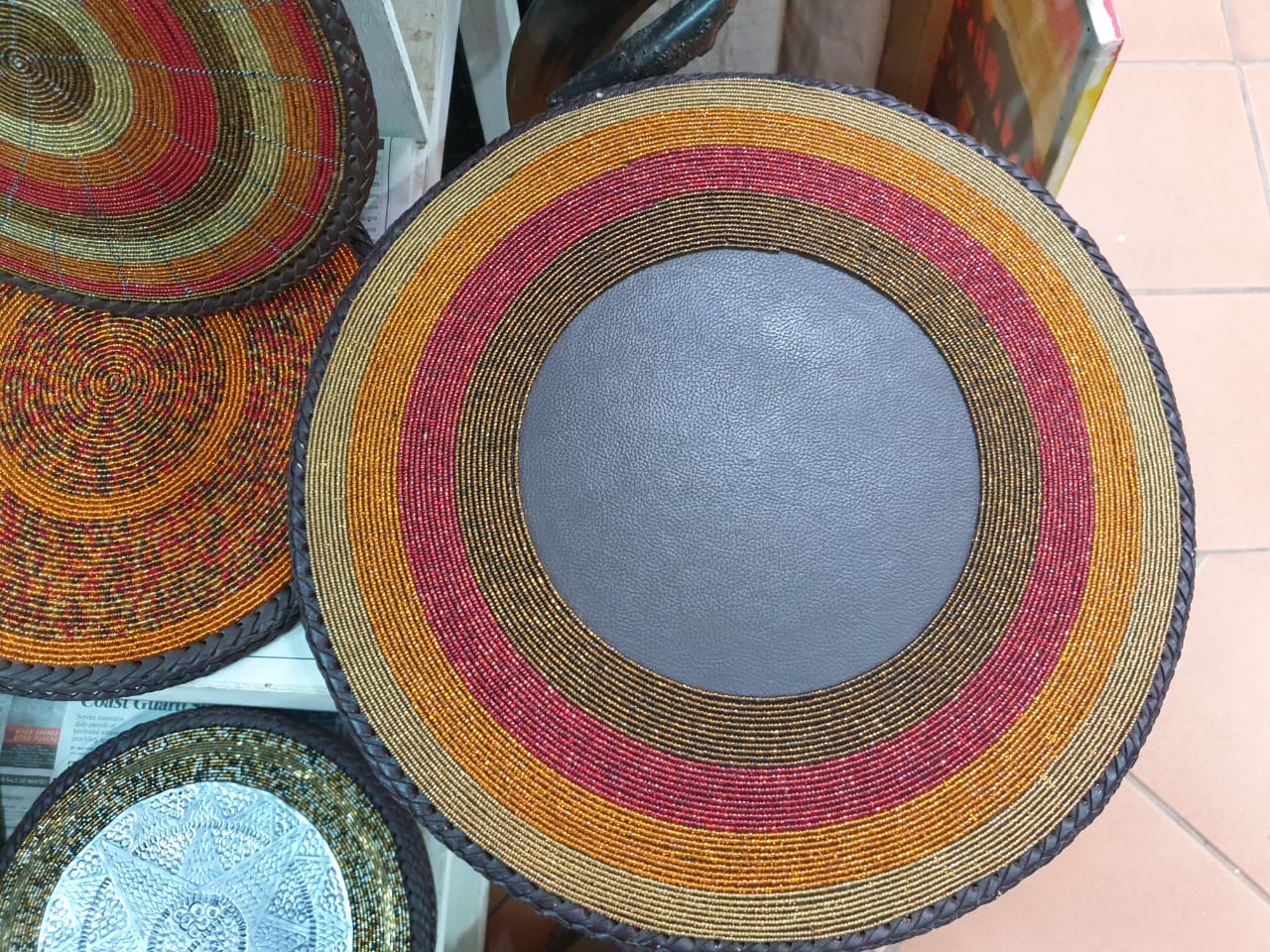 Sunset Handmade Beaded Leather Wall or Placemat (18 inch)