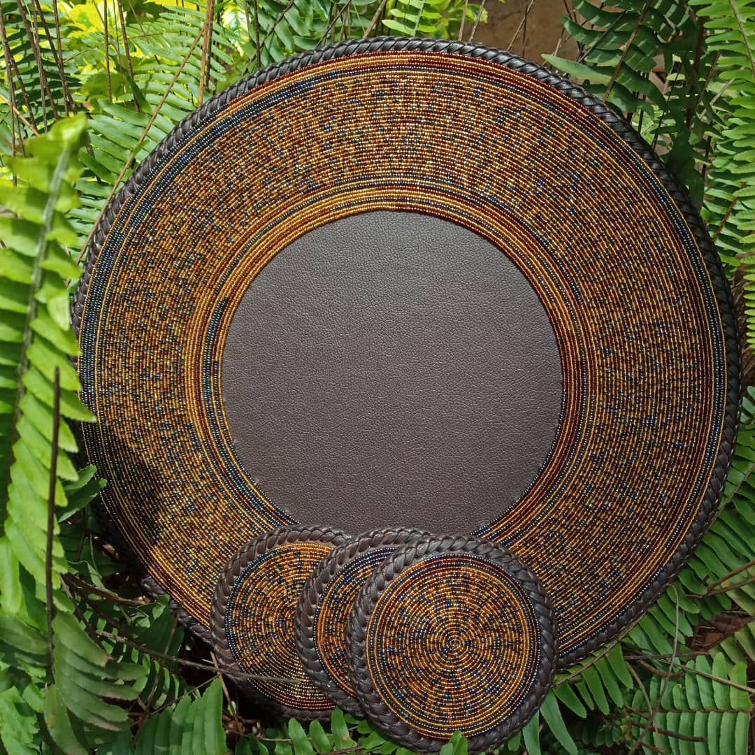 Brown Half beaded placemat