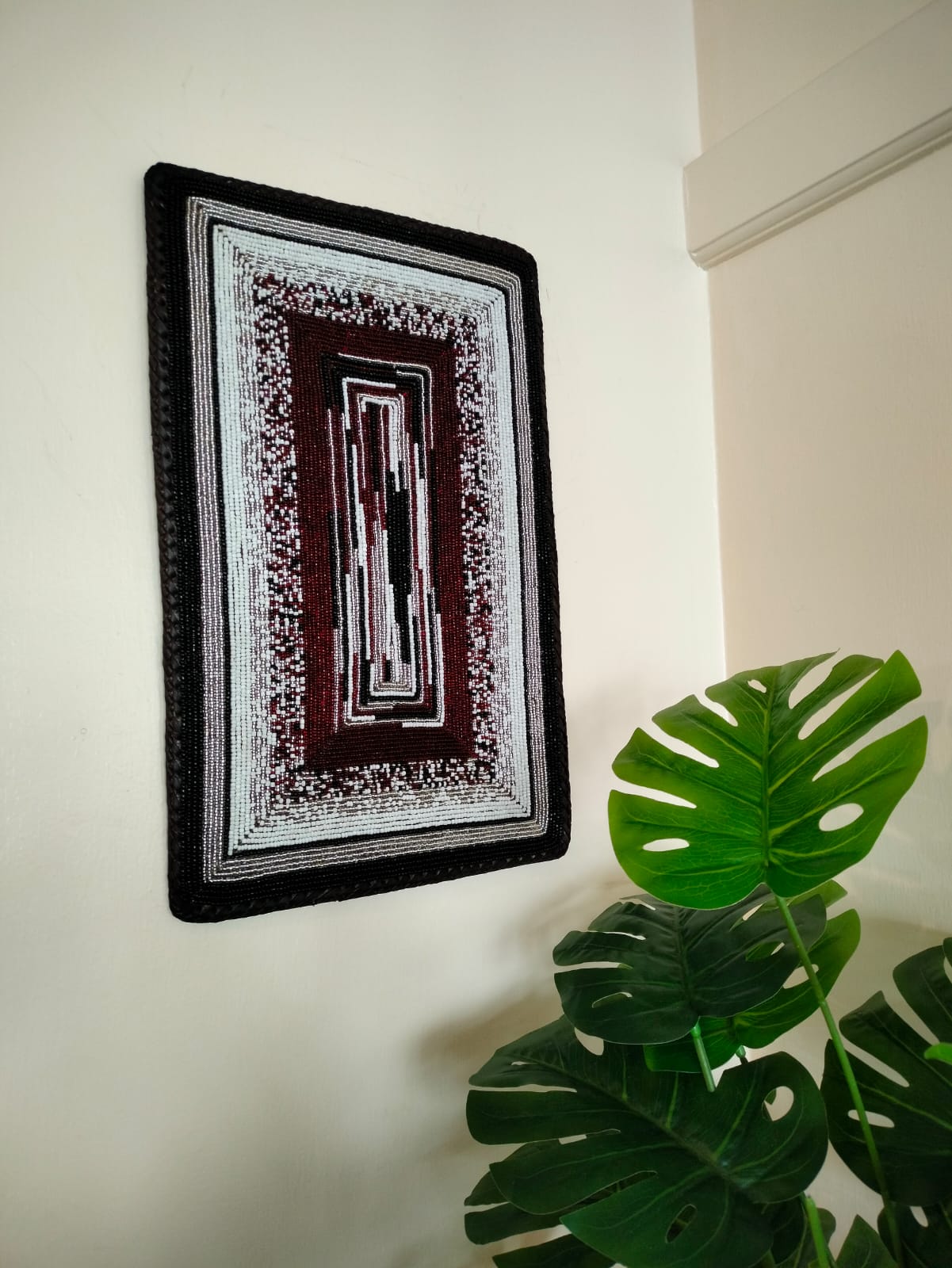 Red and White Rectangular Beaded Placemat