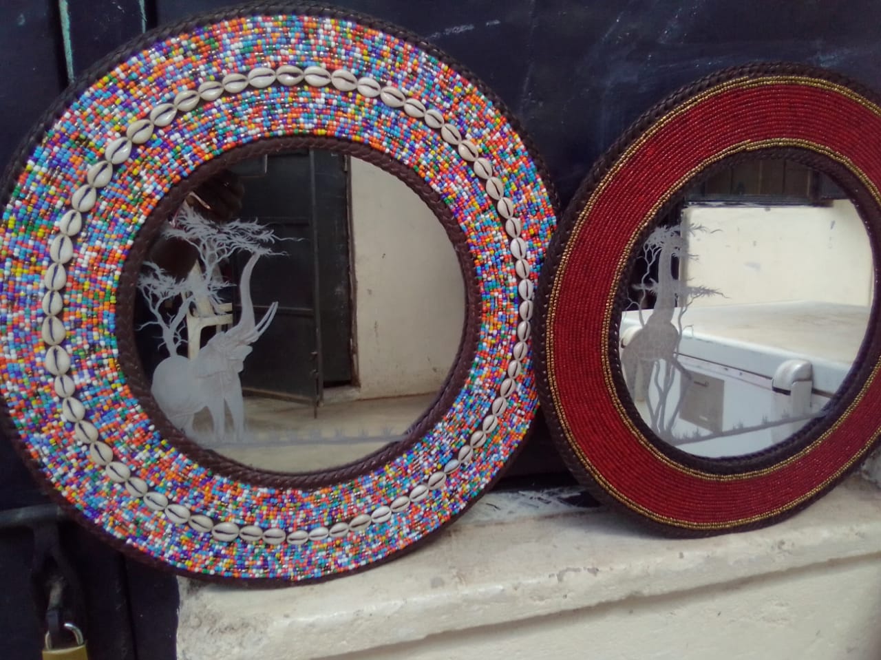 Mixed Bead &amp; Shell Engraved Mirror