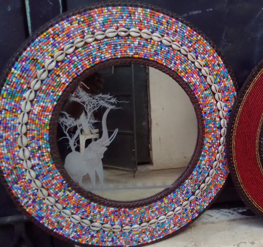 Mixed Bead &amp; Shell Engraved Mirror