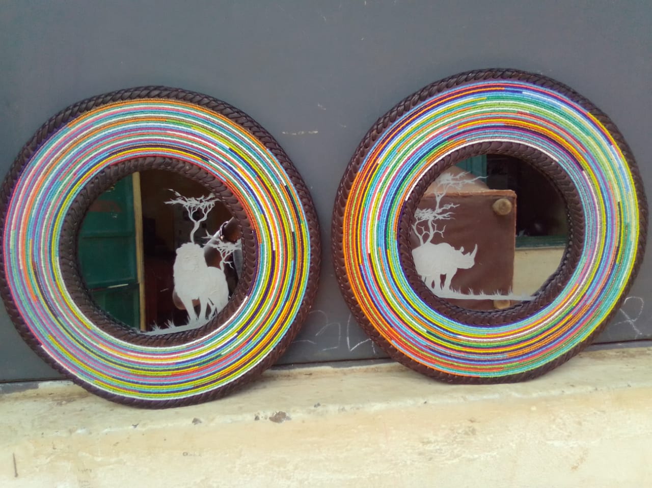 Engraved hand-beaded mirror