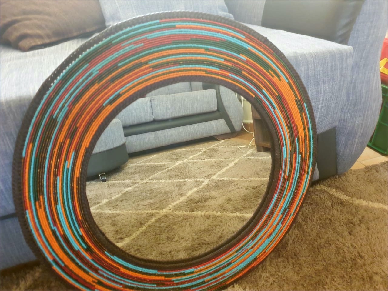 Orange &amp; Turquoise Hand-beaded Mirror