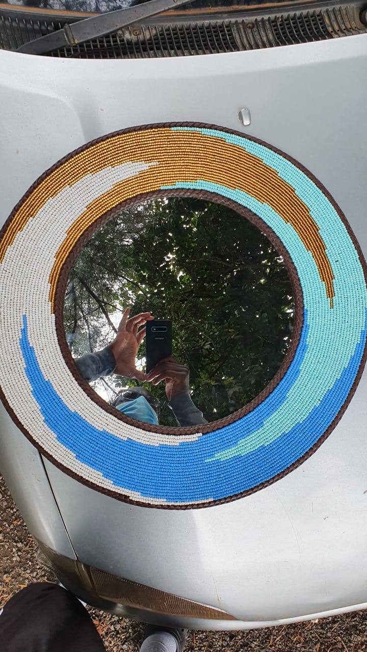 Ocean Wave Form Beaded Handmade Mirrror