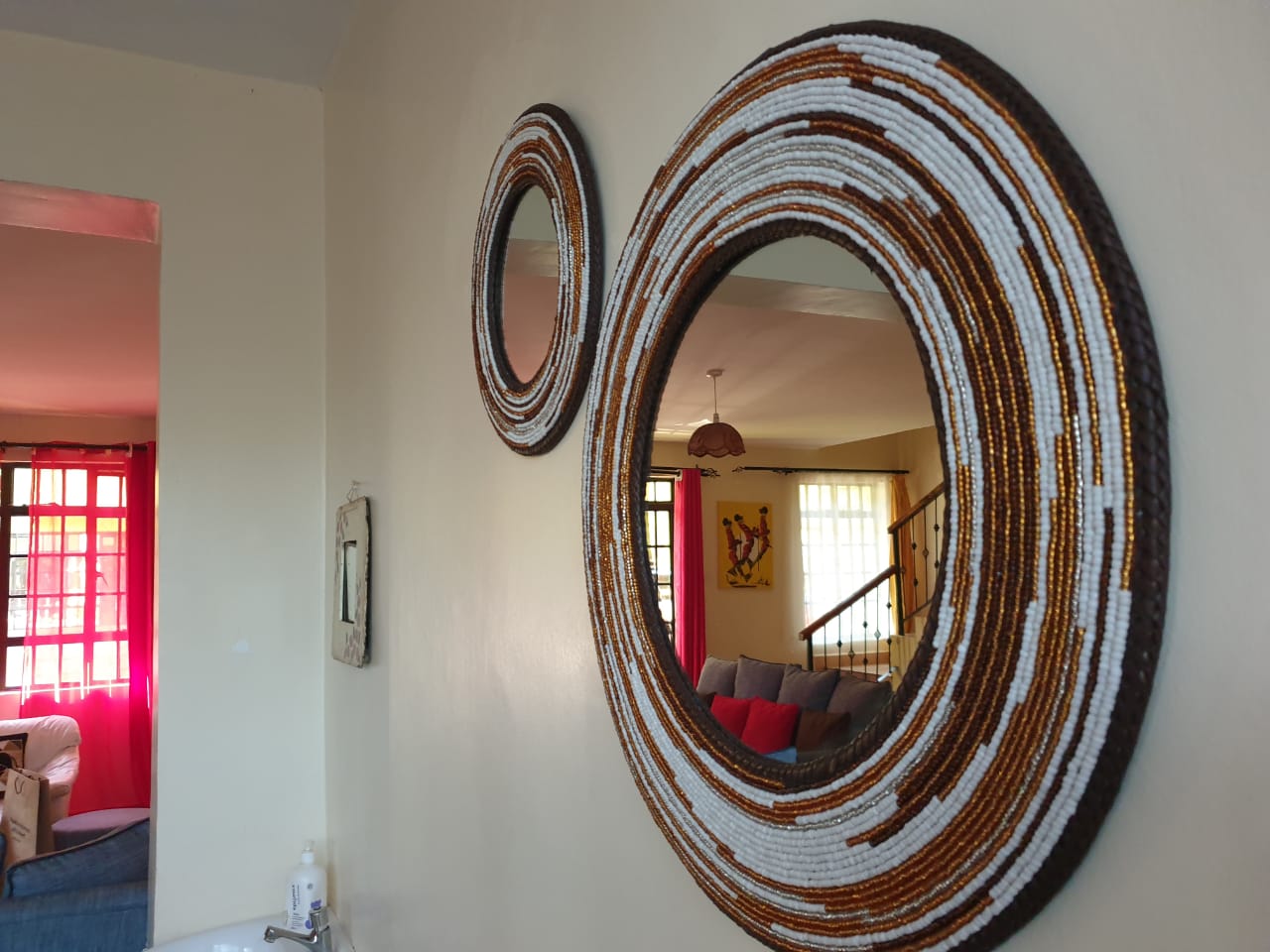 Brown, Silver &amp; White Beaded Mirror (Set of 3)