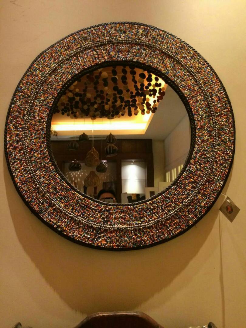 Multi-coloured Split Hand-Beaded Mirror
