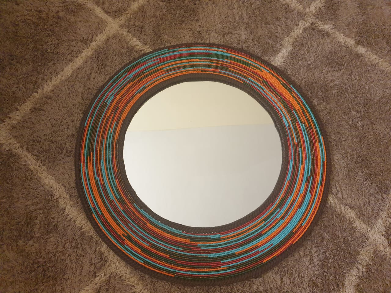 Rainbow patterned beaded mirror