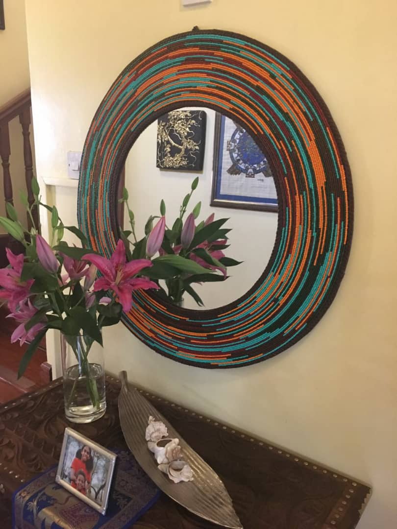 Rainbow patterned beaded mirror
