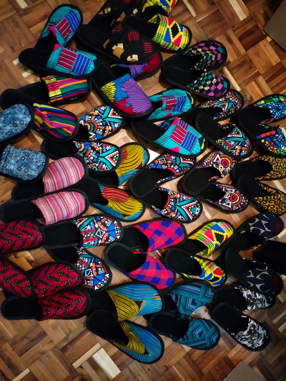 Ankara slippers, multicolored Ankara slippers, Kenyan Ankara slippers