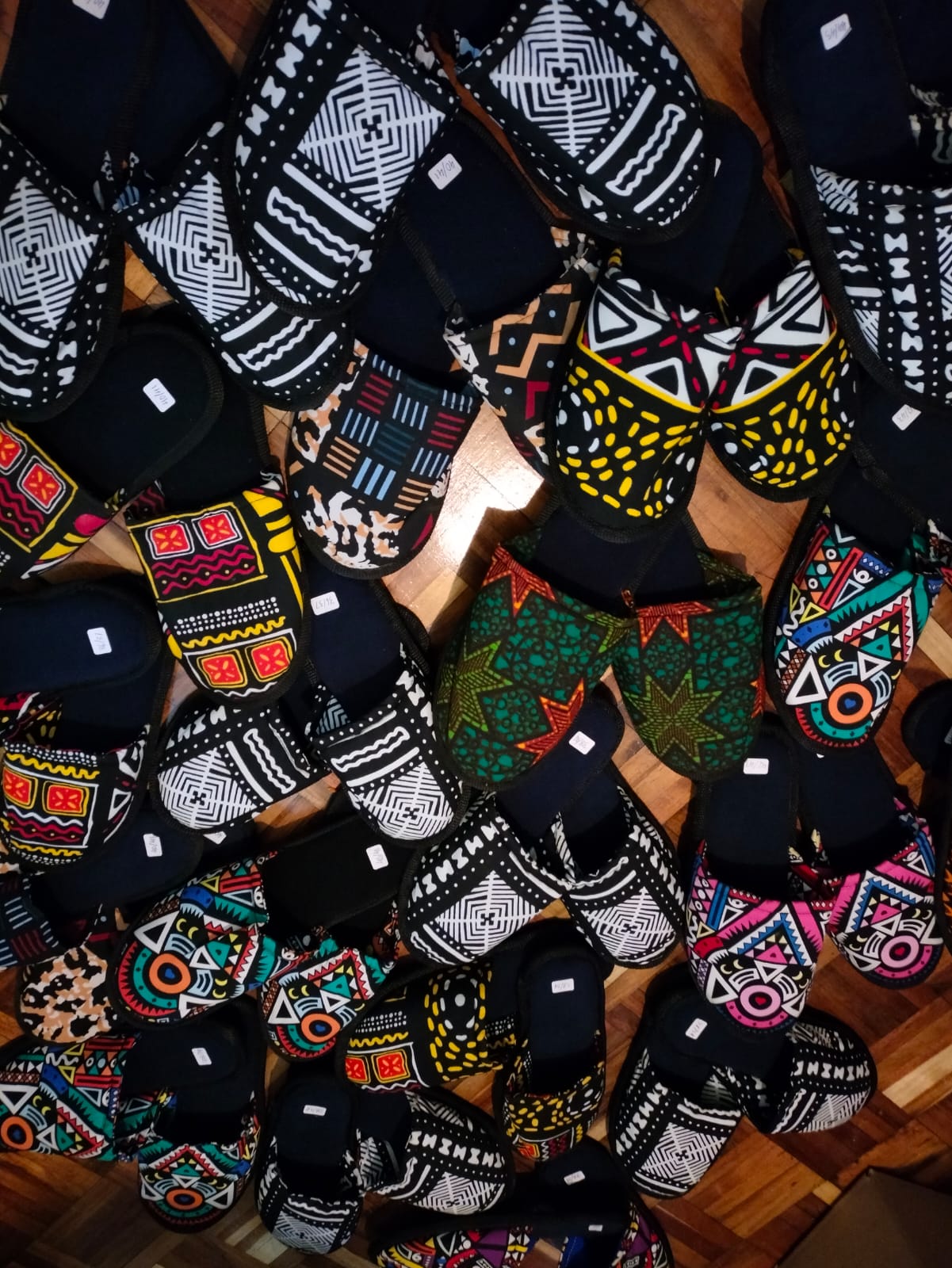 Ankara slippers, multicolored Ankara slippers, Kenyan Ankara slippers