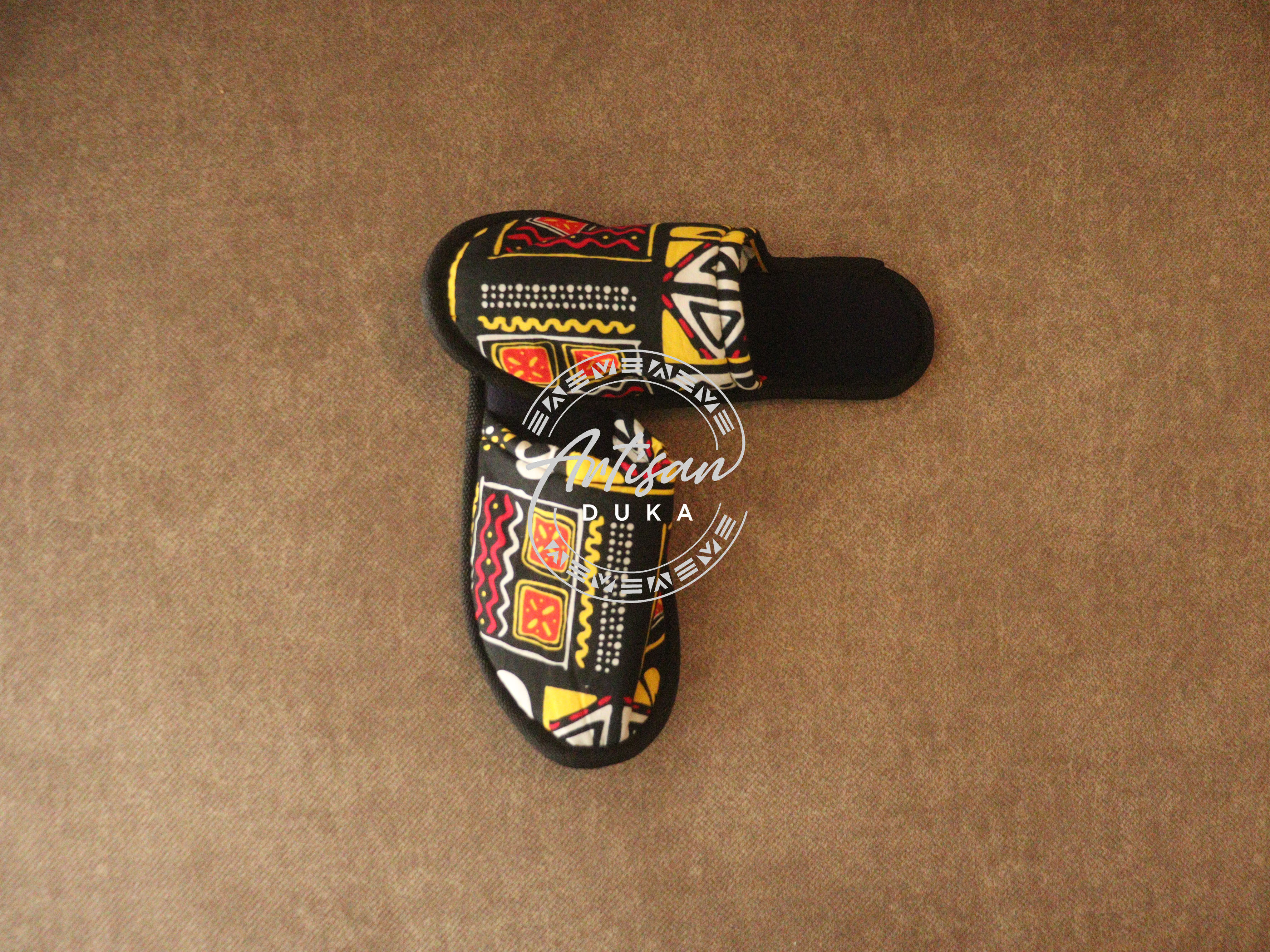Ankara slippers, multicolored Ankara slippers, Kenyan Ankara slippers