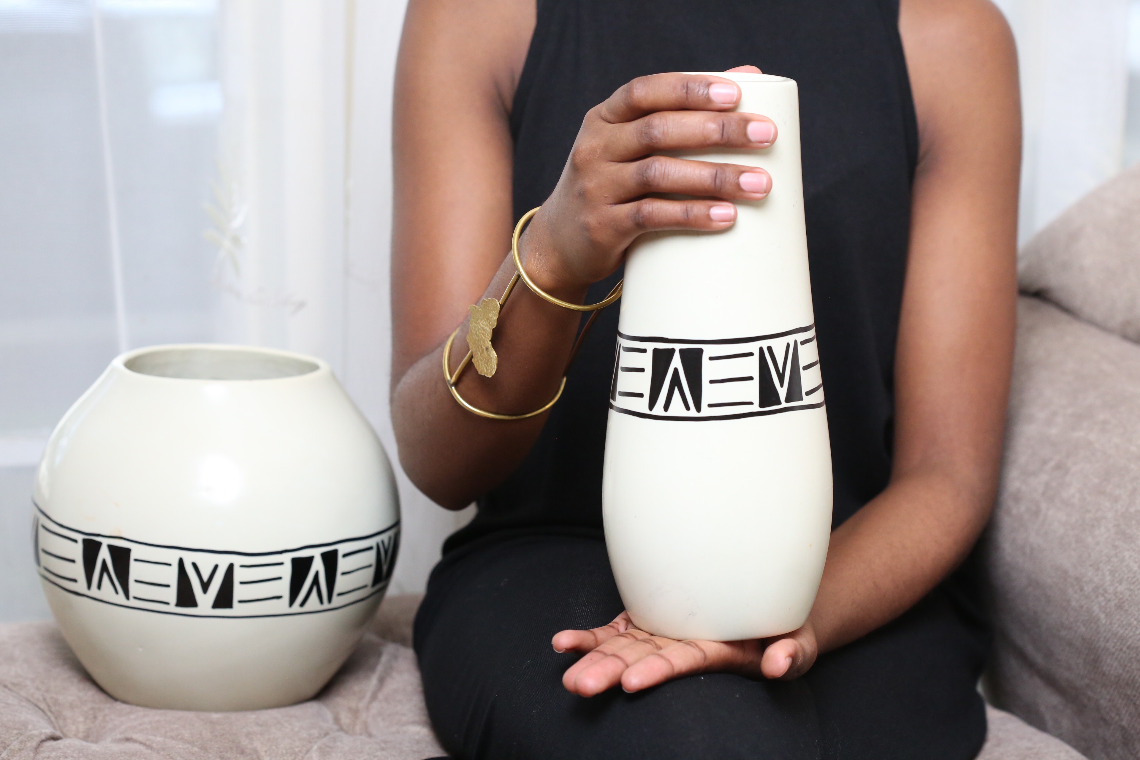 Modern tall White soapstone vase