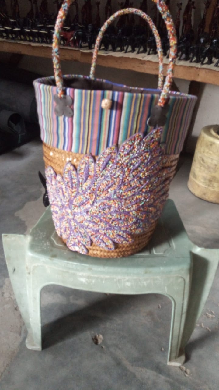 Pink Beaded Kikoy Basket