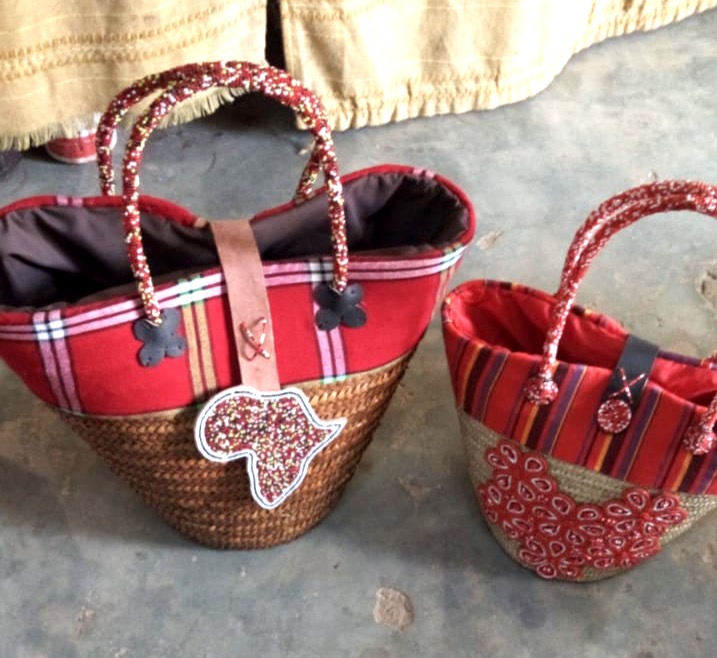 Red Kikoy Basket with Africa Continent beads