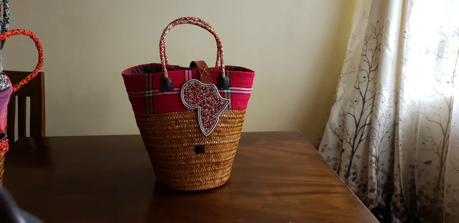 Red Africa Beaded Kikoy Baskets