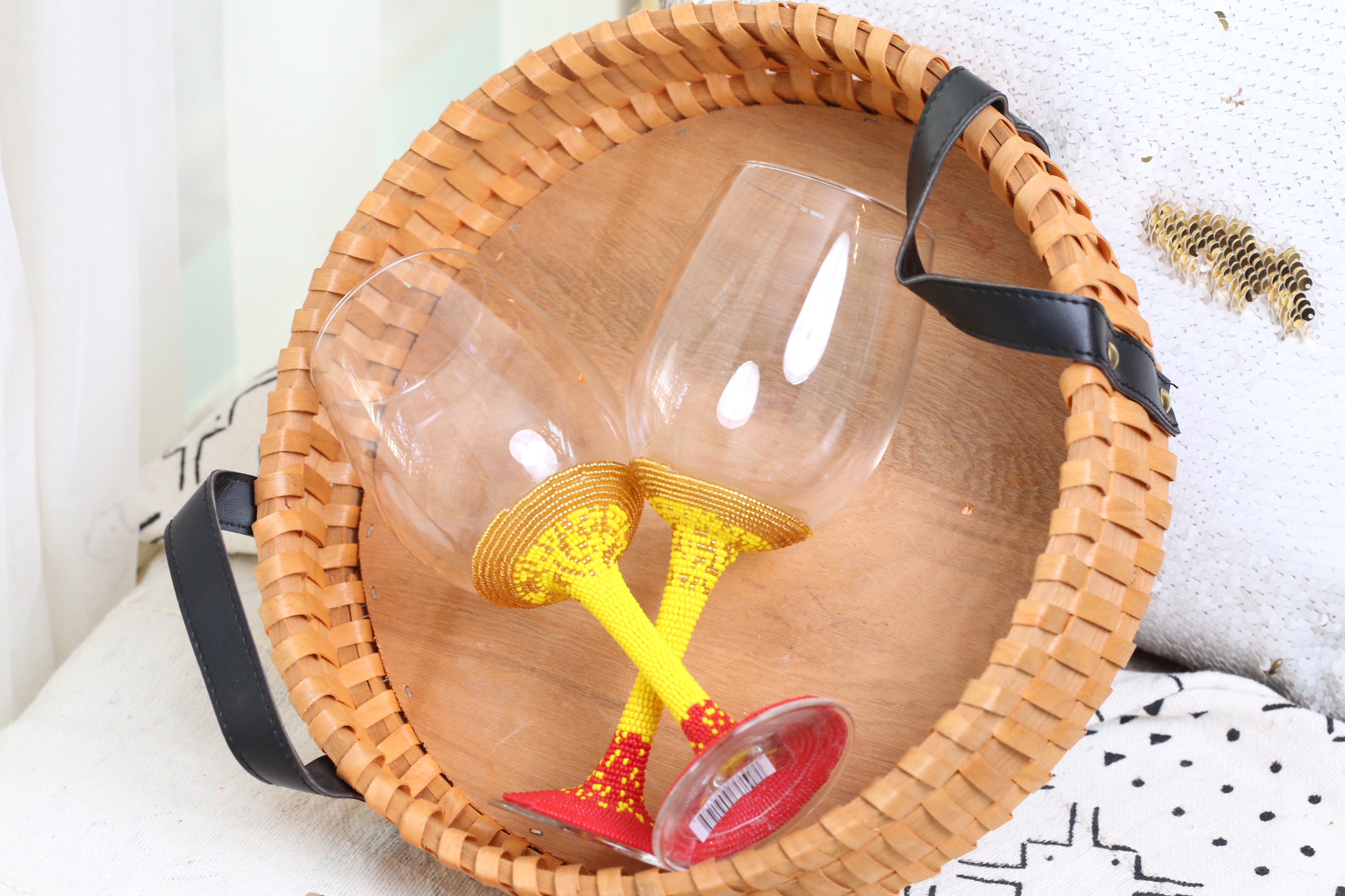 Handcrafted yellow beaded wine glasses