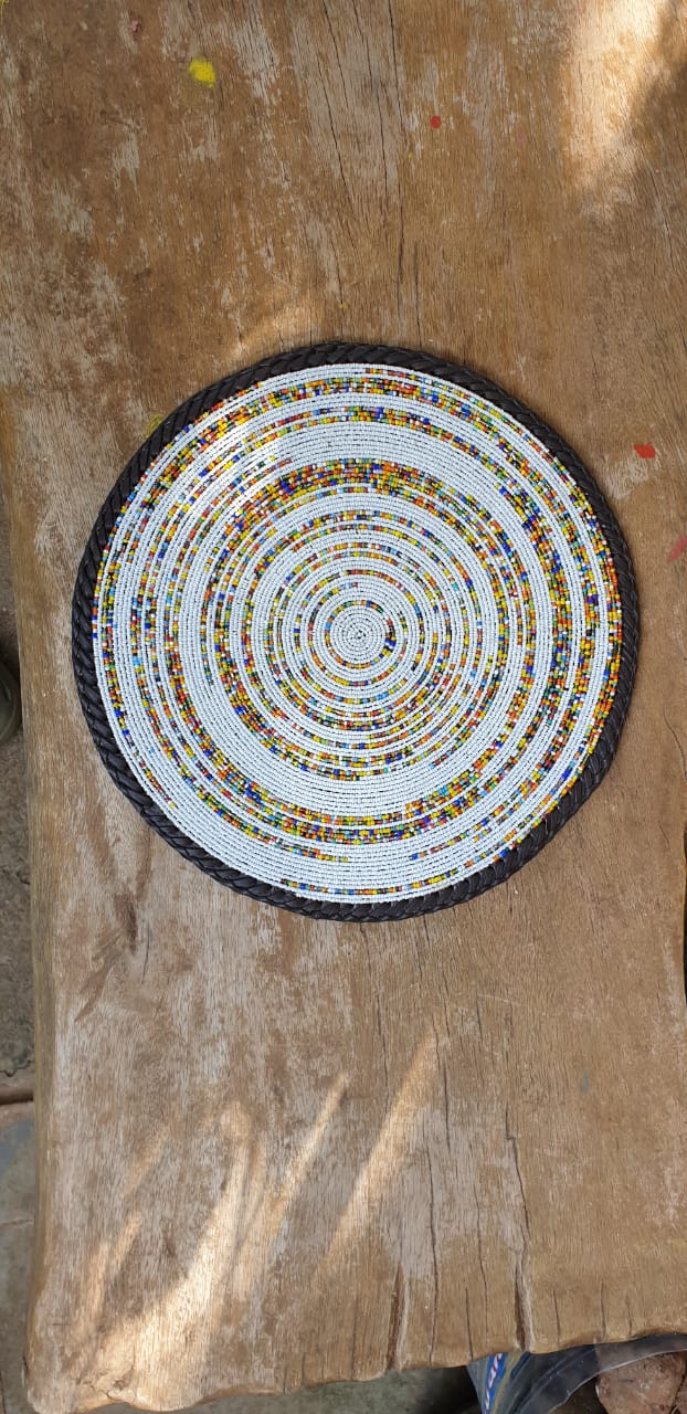 White Confetti fully- Maasai beaded placemat, White Maasai beaded Placemats,