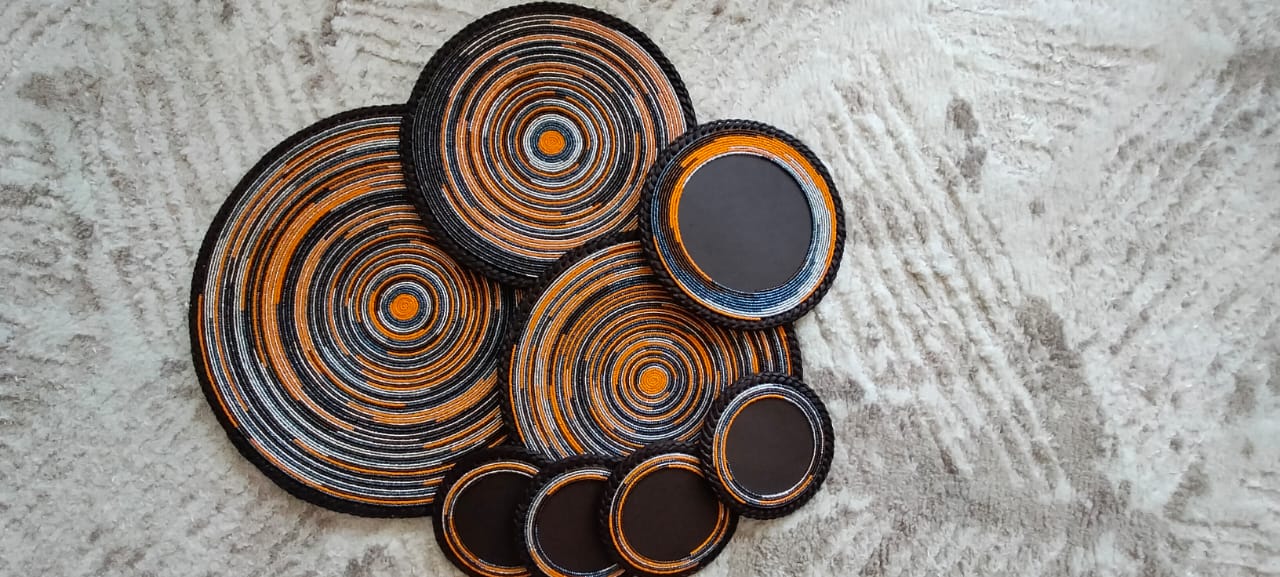 Tangerine Maasai Beaded Placemats, Orange Maasai beaded placemat, Mat