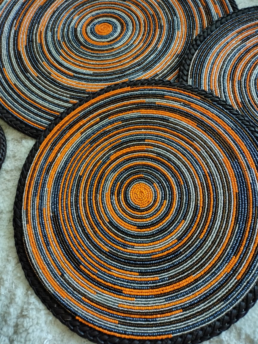 Tangerine Maasai Beaded Placemats, Orange Maasai beaded placemat, Mat
