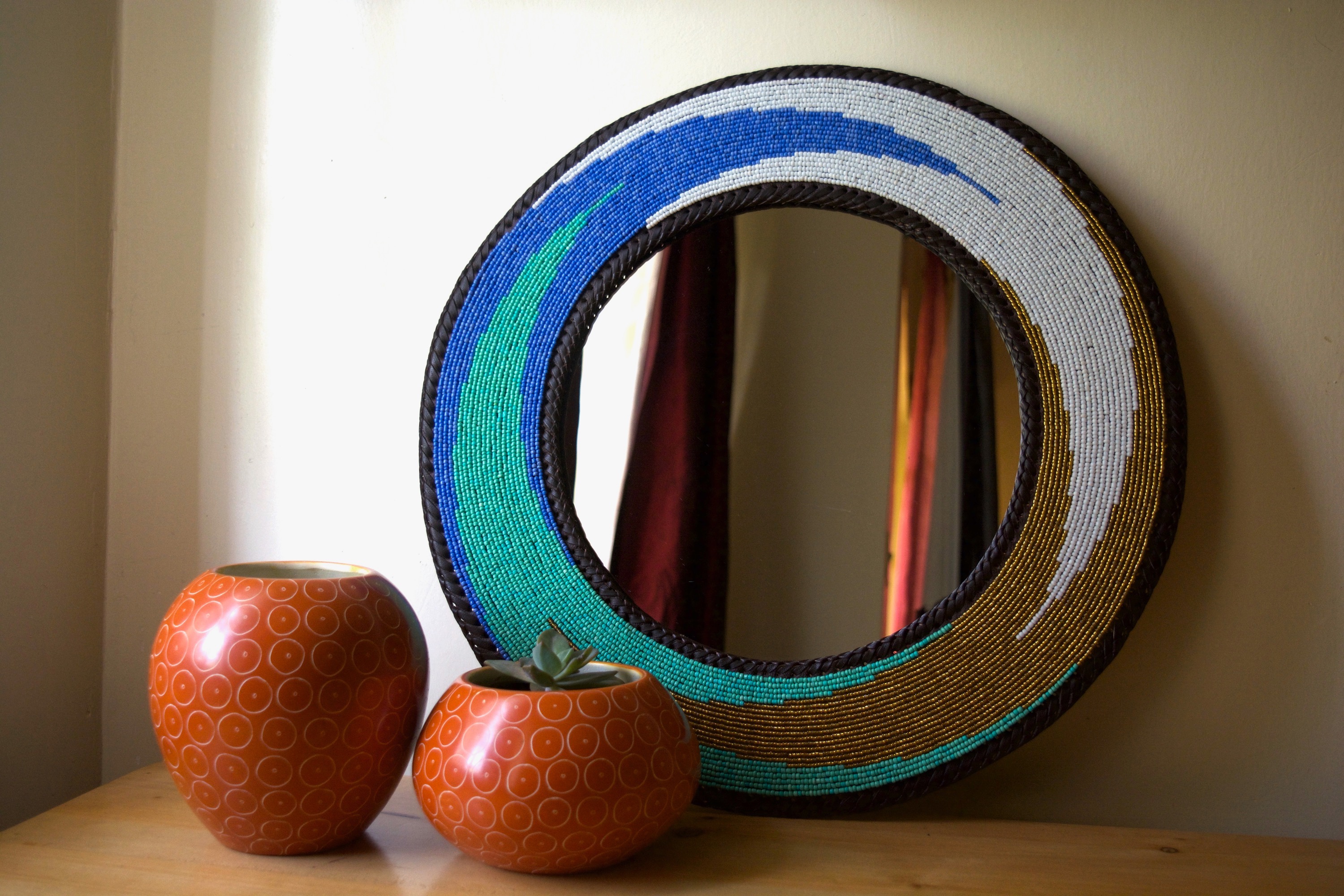 Ocean Wave Maasai Beaded Mirror