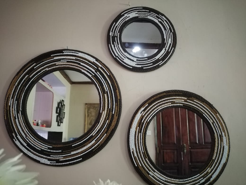 Earth Tone Maasai Beaded Mirrors (Set of 3)