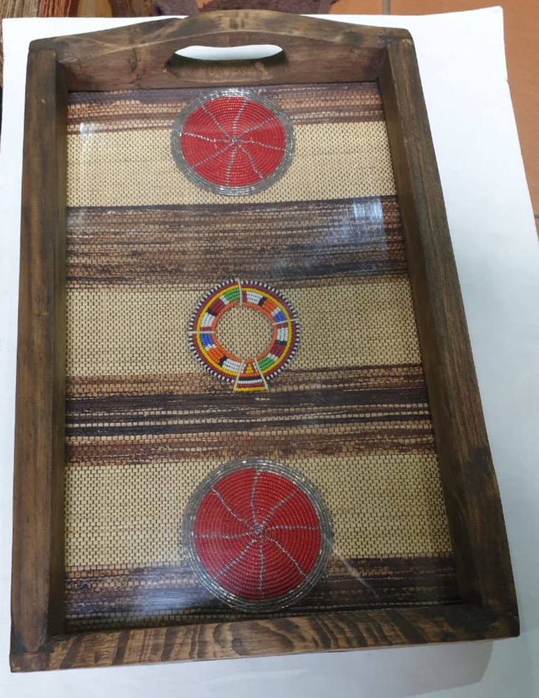 Wooden Trays with Red Mat