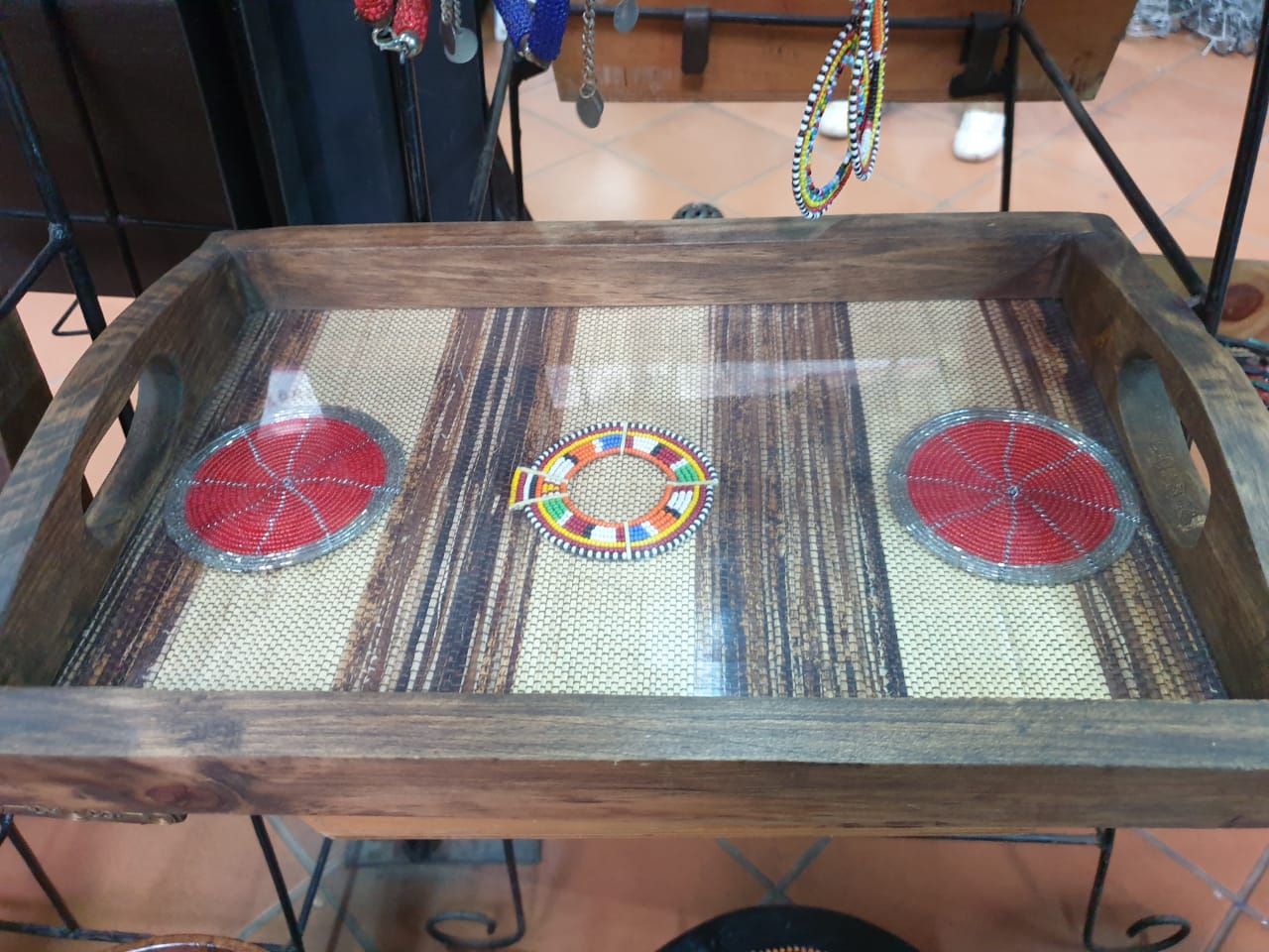 Wooden Trays with Red Mat