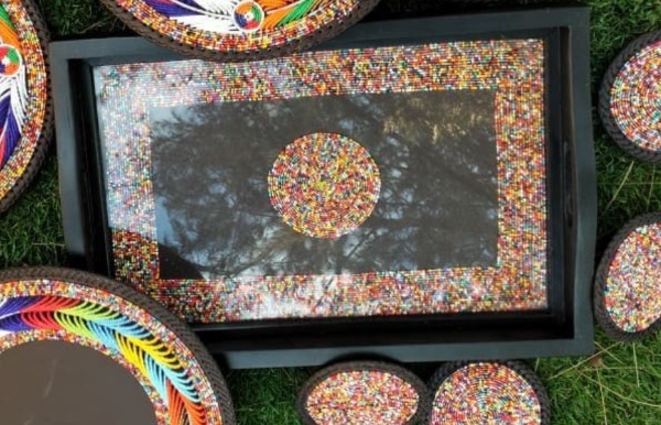 Beaded Wooden Tray