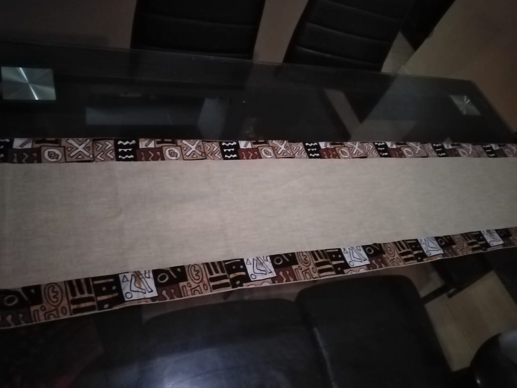 Linen Table Runner with Ankara trim
