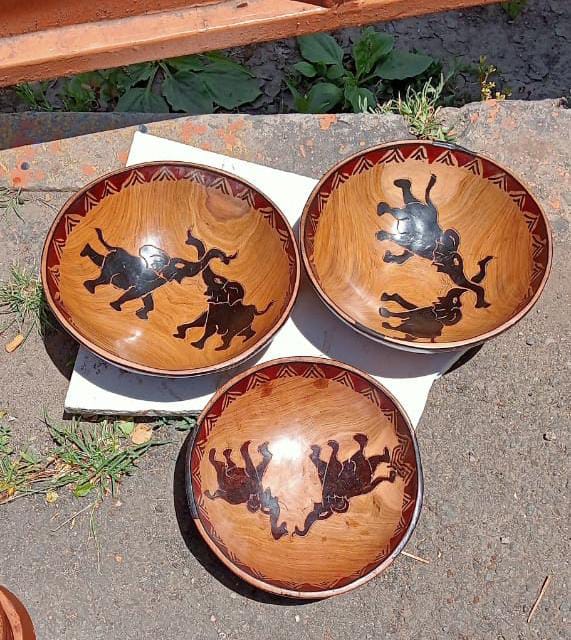 Round Bowl with Elephant Print, Wooden Servers, Wooden Bowl, Bowl