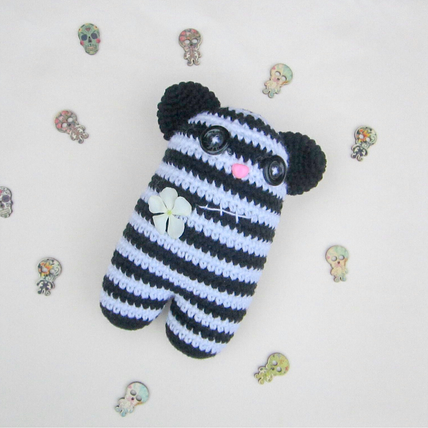 Morine's Shop - Bear Hybrid in Black and white stripes doll, Soft toy,doll