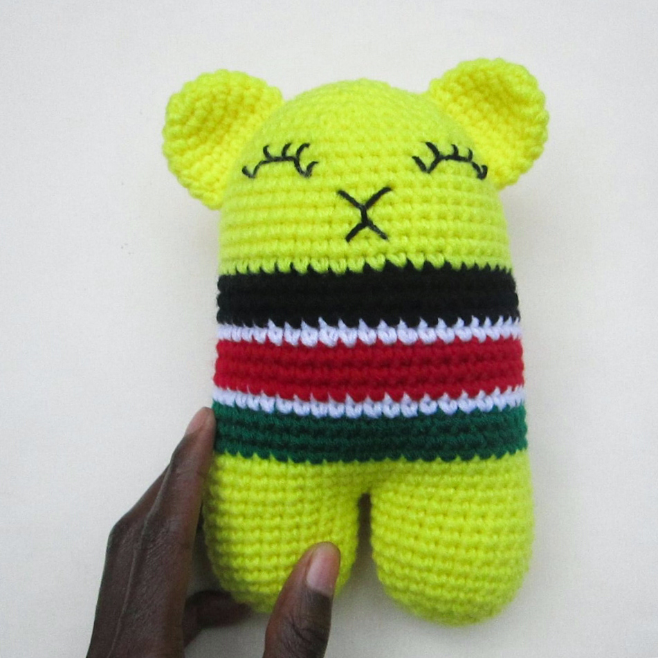 Bear hybrid Doll, Dolls- yellow with Kenyan flag