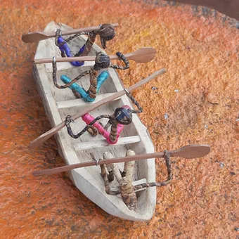 Rowing Boat &amp; Crew toy, Wooden toy boat, Banana fiber boat