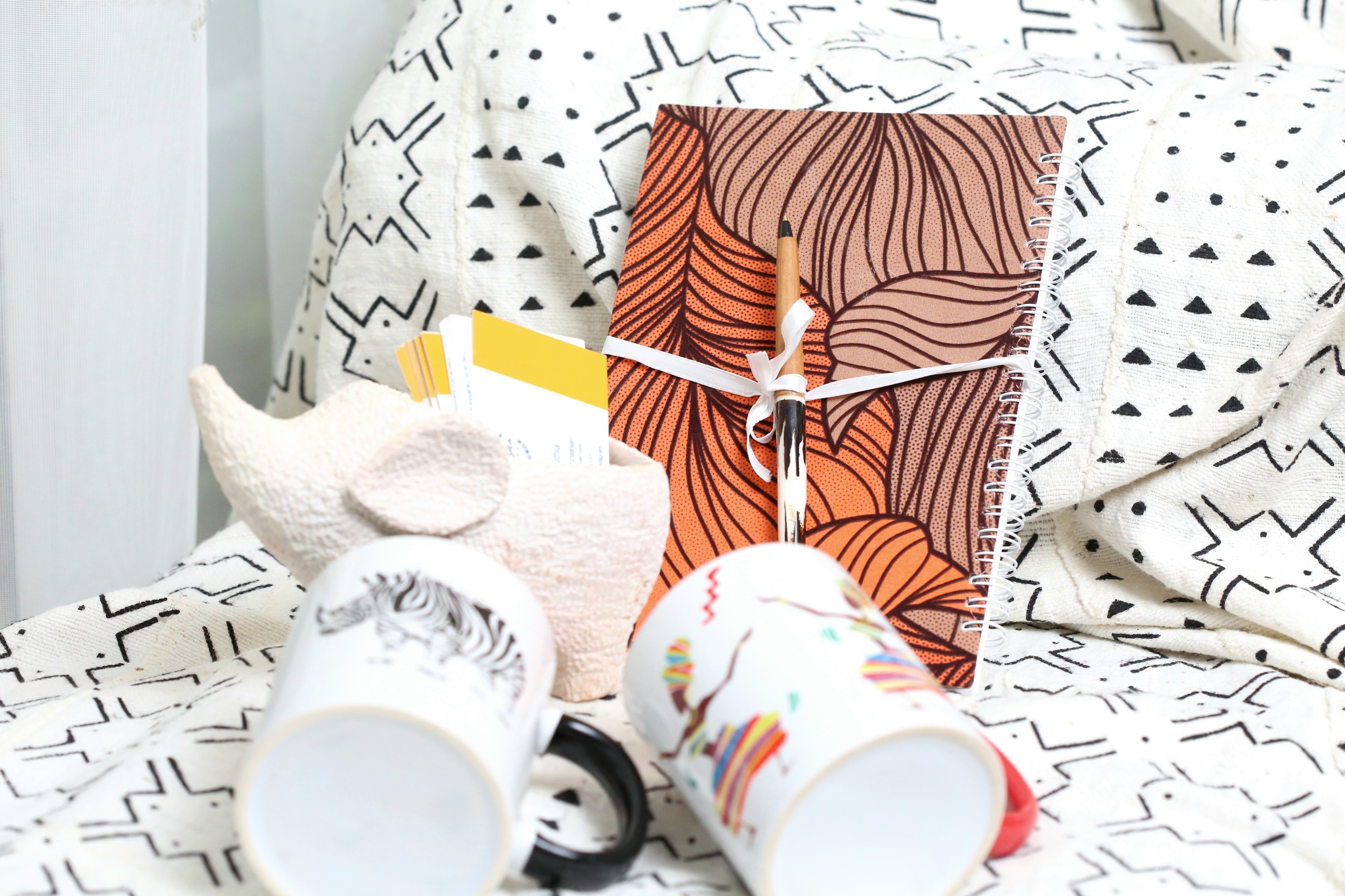 Orange Ankara Notebook with cups Gift package