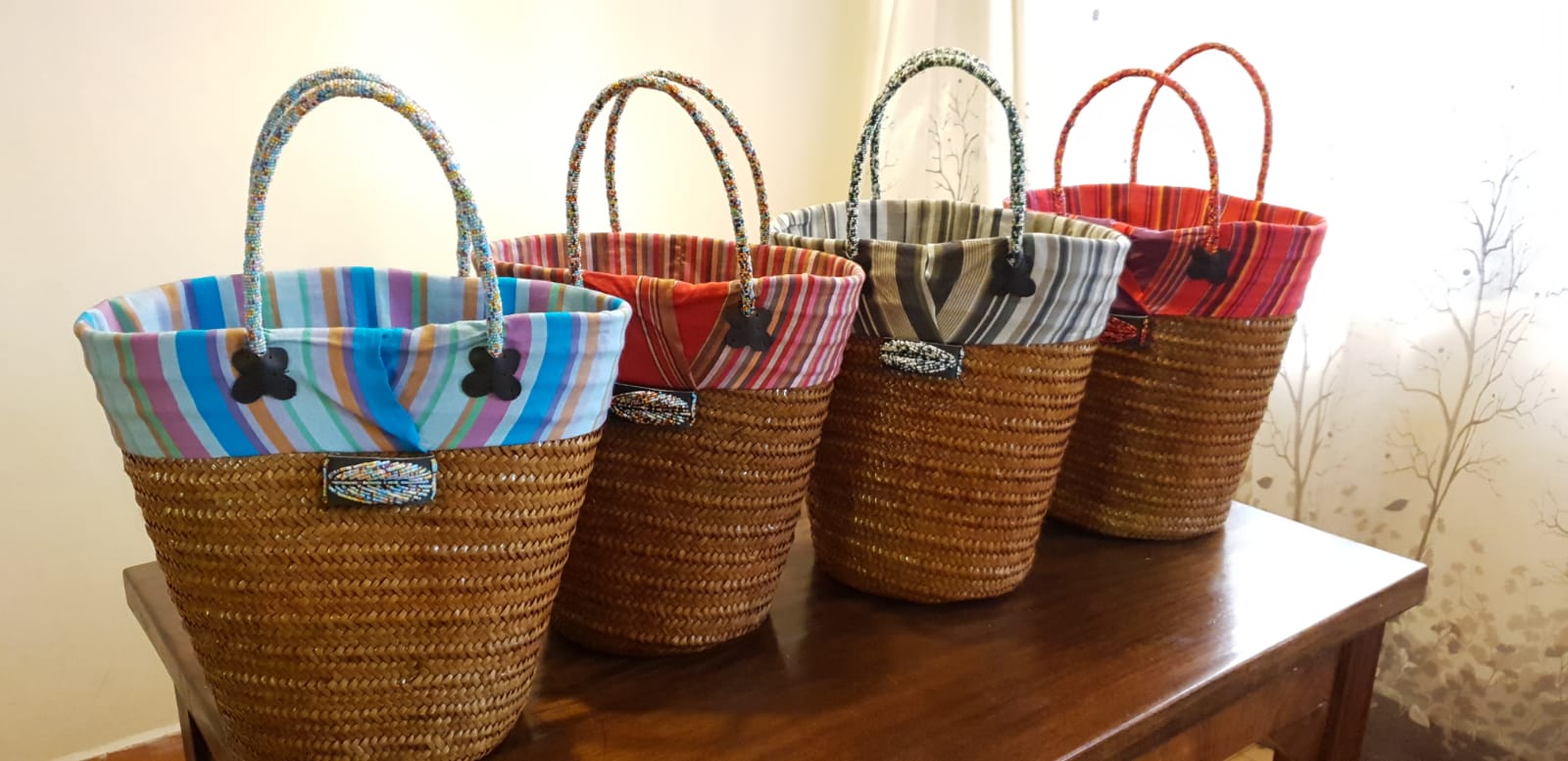 Set of 4 Beach Bags, Kikoy beach bags, Kikoy beach baskets