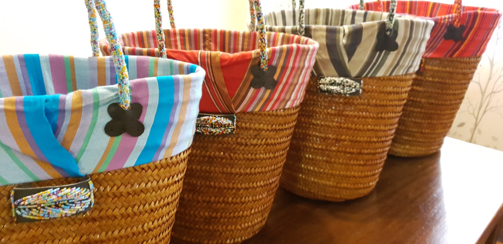 Set of 4 Beach Bags, Kikoy beach bags, Kikoy beach baskets
