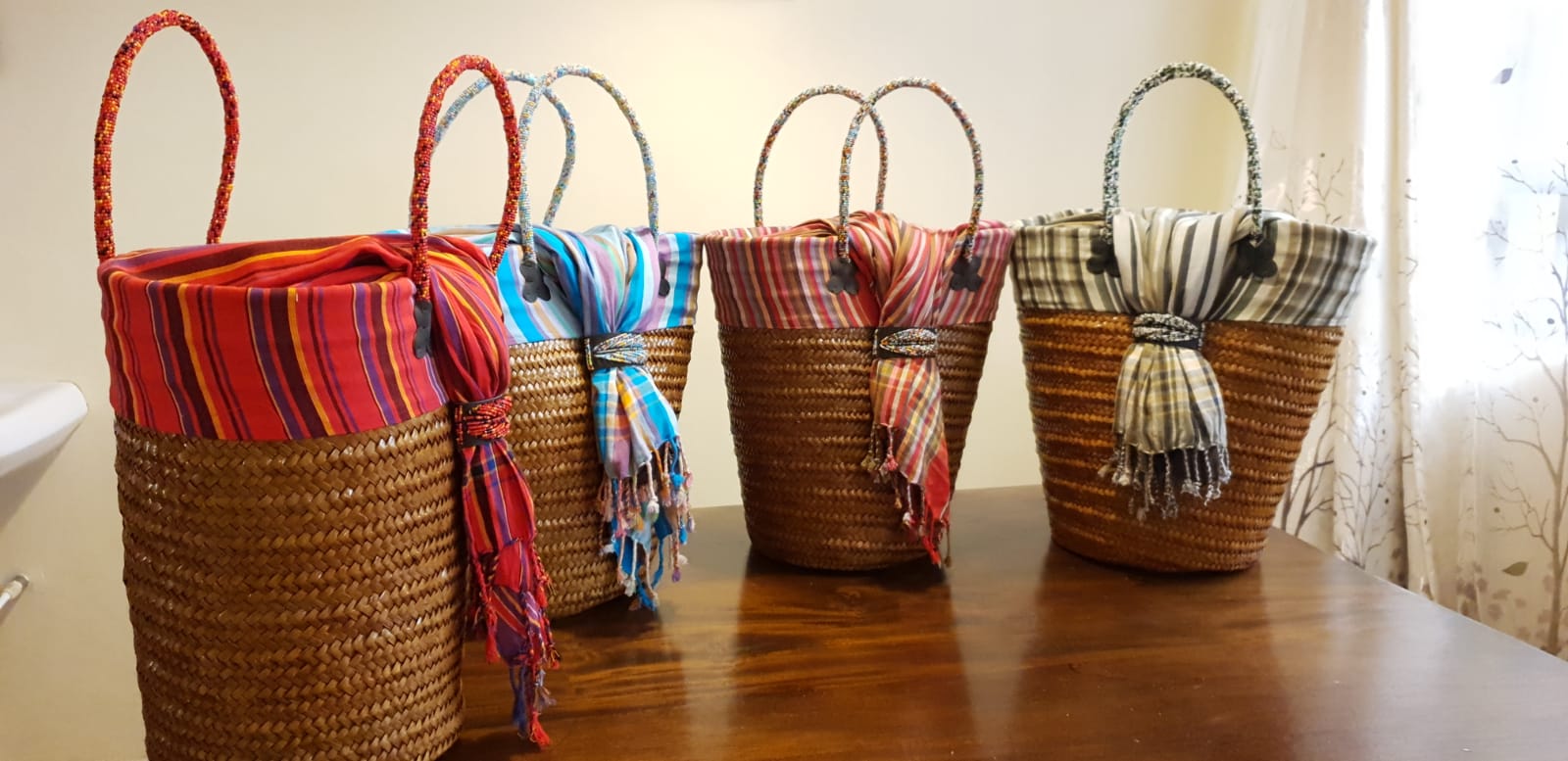 Set of 4 Beach Bags, Kikoy beach bags, Kikoy beach baskets