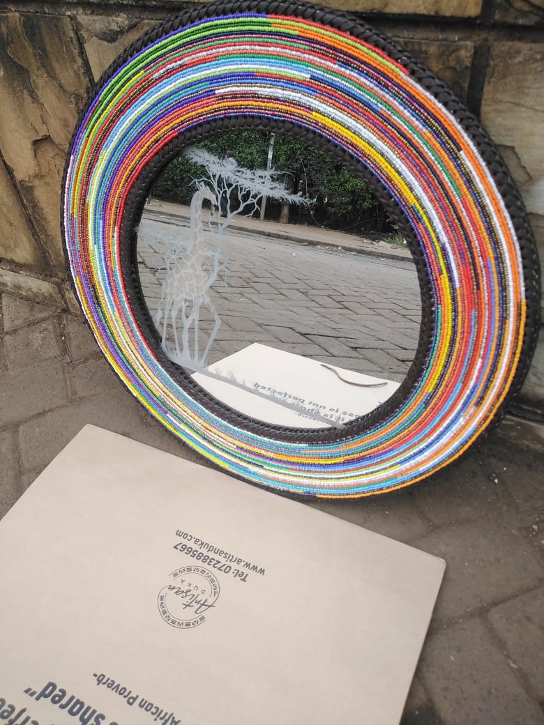 African Savannah Engraved Beaded Mirrors (Pair)