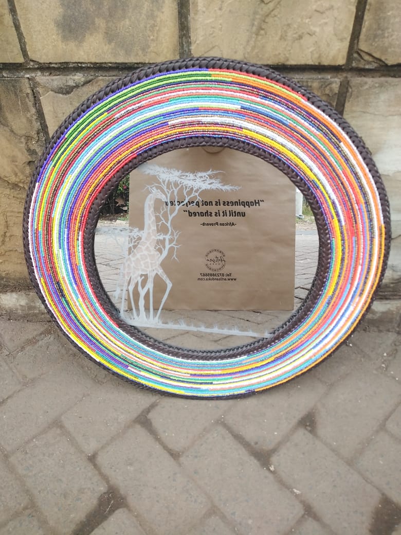 African Savannah Engraved Beaded Mirrors (Pair)