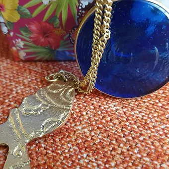 Brass Jewelry necklace Pair in Flowery Box