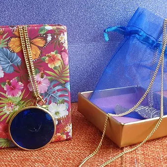 Brass Jewelry necklace Pair in Flowery Box