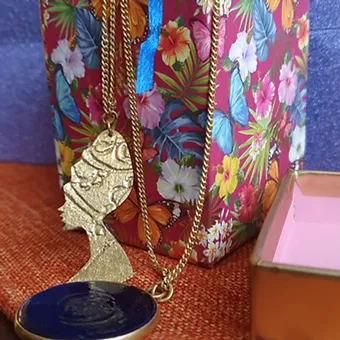 Brass Jewelry necklace Pair in Flowery Box