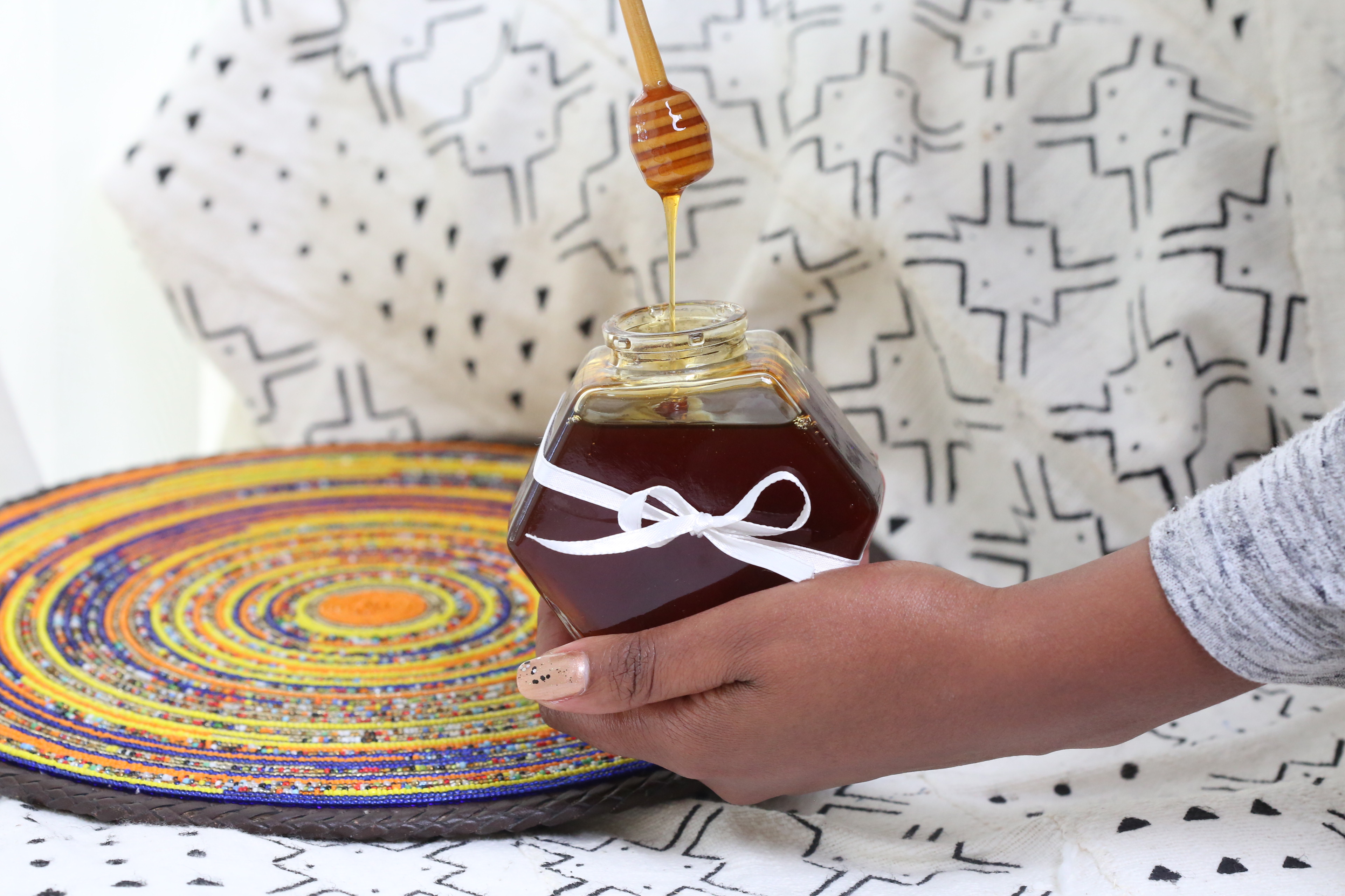 Maasai Beaded placemat with honey jar gift package