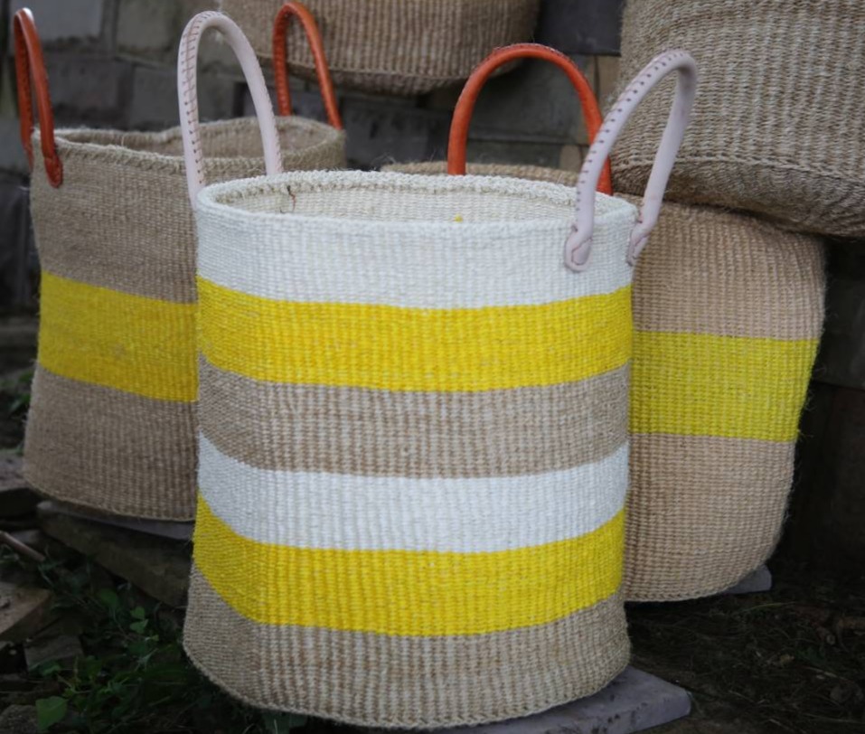 Pale brown, yellow and off white with basket handles (different variations), Kiondo