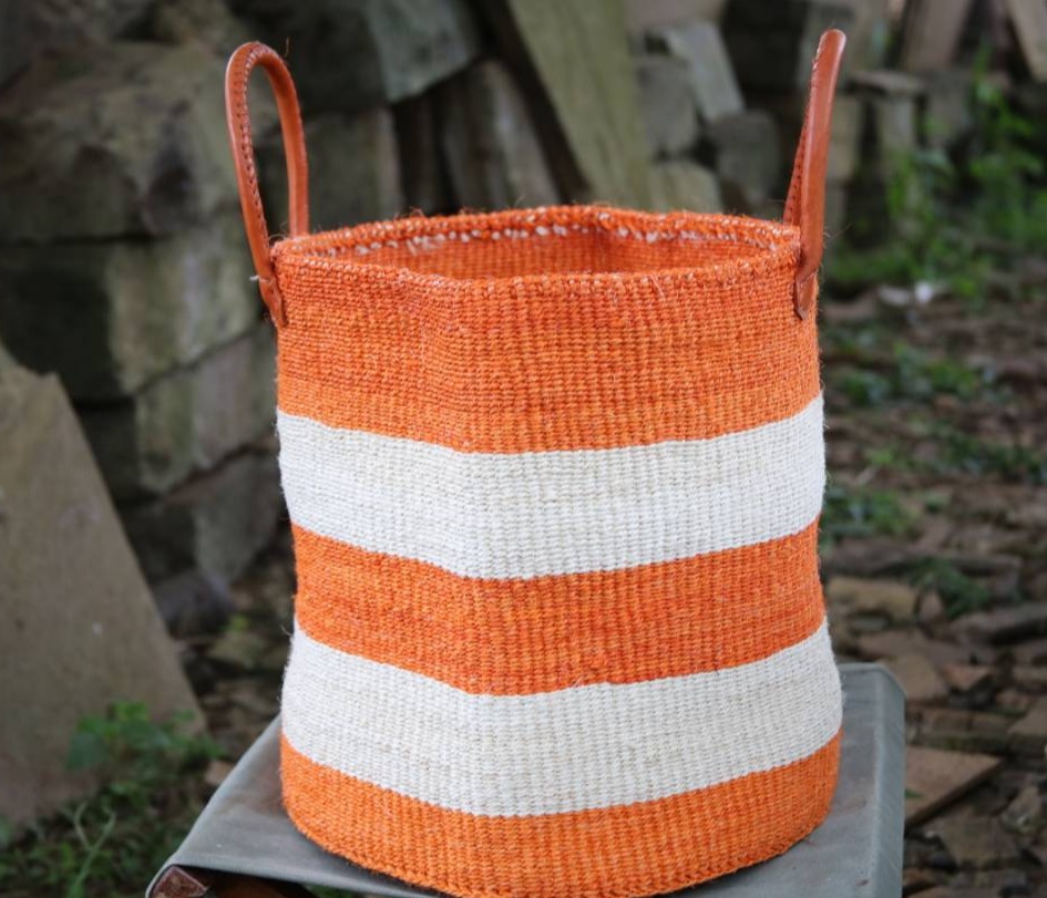 Wide Stripped Orange basket (varied colors) with handles, Kiondos