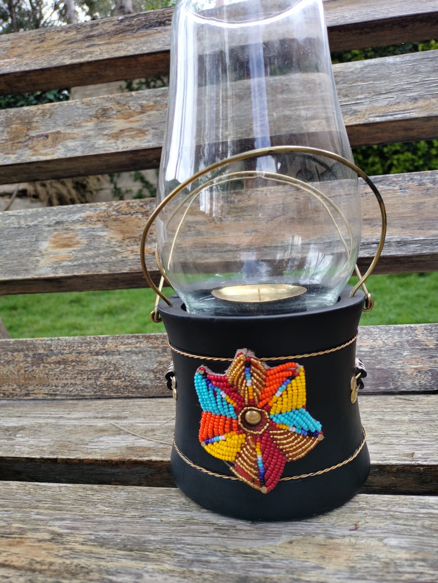 Flower Multicolor Beaded Lantern-style Candle Holder